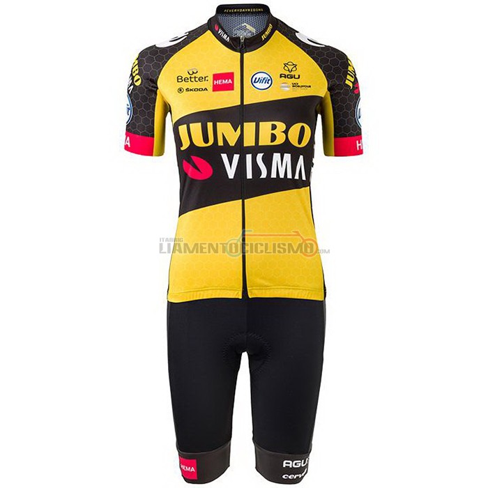 Abbigliamento Ciclismo Donne Jumbo Visma Manica Corta 2021 Nero Giallo
